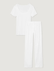 Women's Cotton Pointelle Rib Tee & Pant Set