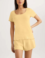 Women's Cotton Pointelle Rib Tee & Short Set