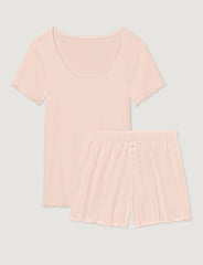 Women's Cotton Pointelle Rib Tee & Short Set