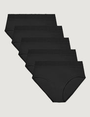 Women's Second Skin High-Rise Brief, Lace Waist (5-Pack)