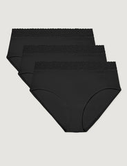 Women's Second Skin High-Rise Brief, Lace Waist (3-Pack)