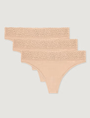 Women's Second Skin Thong, Lace Waist (3-Pack)